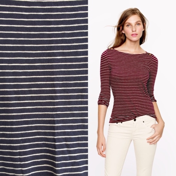 J. Crew Tops - J Crew Striped Painter Button Neck Boatneck Tee